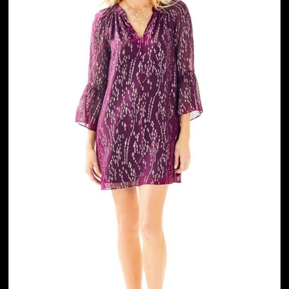 Lilly Pulitzer Merlot Gold Silk Tunic Dress Sz XS